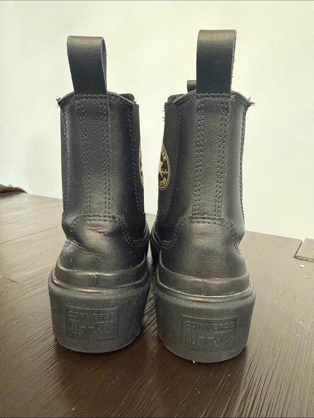 LIKE NEW Converse Black Leather Platform Chelsea Boots with All Star Patch